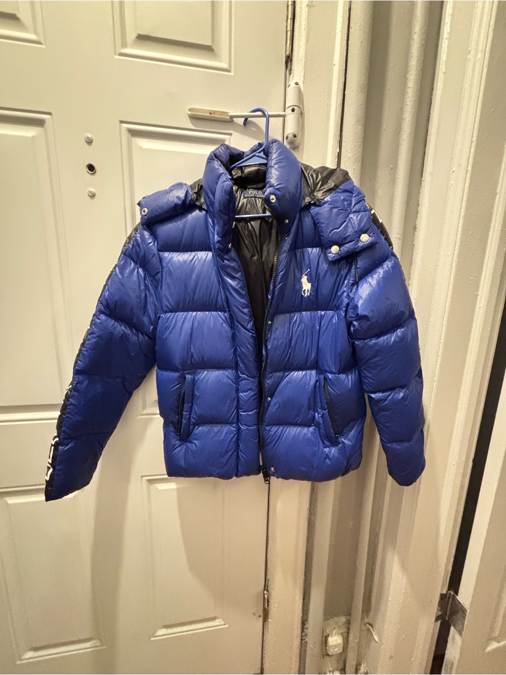 Polo by Ralph Lauren Royal Blue Puffer Jacket with Black Hood Trim
